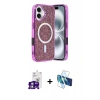 MARSİLYAN™- iPhone 16 Kılıf Eksen Çizgi - Siyah 3D Antistatik Seramik Nano Ekran Koruyucu + Bilvis Titan Kamera Lens - GS