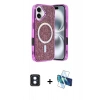 MARSİLYAN™- iPhone 16 Kılıf Eksen Çizgi - Siyah 3D Antistatik Seramik Nano Ekran Koruyucu + PVD Metal Kamera Lens - MI