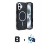 MARSİLYAN™- iPhone 16 Kılıf Eksen Çizgi - Siyah 3D Antistatik Seramik Nano Ekran Koruyucu + PVD Metal Kamera Lens - MI