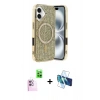 MARSİLYAN™- iPhone 16 Kılıf Eksen Çizgi - Siyah 3D Antistatik Seramik Nano Ekran Koruyucu + Raze Metal Kamera Lens - PE