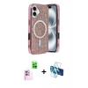 MARSİLYAN™- iPhone 16 Kılıf Eksen Çizgi - Siyah 3D Antistatik Seramik Nano Ekran Koruyucu + Raze Metal Kamera Lens - PE