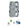 MARSİLYAN™- iPhone 16 Kılıf Eksen Çizgi - Siyah 3D Antistatik Seramik Nano Ekran Koruyucu + Raze Metal Kamera Lens - PE