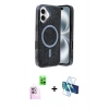 MARSİLYAN™- iPhone 16 Kılıf Eksen Çizgi - Siyah 3D Antistatik Seramik Nano Ekran Koruyucu + Raze Metal Kamera Lens - PE
