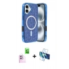 MARSİLYAN™- iPhone 16 Kılıf Eksen Çizgi - Siyah 3D Antistatik Seramik Nano Ekran Koruyucu + Raze Metal Kamera Lens - PE