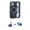 MARSİLYAN™- iPhone 16 Kılıf Eksen Çizgi - Siyah 3D Antistatik Seramik Nano Ekran Koruyucu + Bilvis Titan Kamera Lens - YL