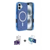 MARSİLYAN™- iPhone 16 Kılıf Eksen Çizgi - Siyah 3D Antistatik Seramik Nano Ekran Koruyucu + Bilvis Titan Kamera Lens - YL