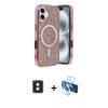 MARSİLYAN™- iPhone 16 Kılıf Eksen Çizgi - Siyah 3D Antistatik Seramik Nano Ekran Koruyucu + PVD Metal Kamera Lens - YL