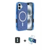 MARSİLYAN™- iPhone 16 Kılıf Eksen Çizgi - Siyah 3D Antistatik Seramik Nano Ekran Koruyucu + PVD Metal Kamera Lens - YL