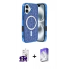 MARSİLYAN™- iPhone 16 Kılıf Eksen Çizgi - Siyah Bilvis 5in1 3D Magic Cam Ekran Koruyucu + Bilvis Titan Kamera Lens - SH