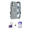 MARSİLYAN™- iPhone 16 Kılıf Eksen Çizgi - Siyah Bilvis 5in1 3D Magic Cam Ekran Koruyucu + Pembe Bilvis Titan Kamera Lens