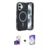 MARSİLYAN™- iPhone 16 Kılıf Eksen Çizgi - Siyah Bilvis 5in1 3D Magic Cam Ekran Koruyucu + Pembe Bilvis Titan Kamera Lens