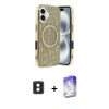 MARSİLYAN™- iPhone 16 Kılıf Eksen Çizgi - Siyah Bilvis 5in1 3D Magic Cam Ekran Koruyucu + PVD Metal Kamera Lens - MI