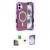 MARSİLYAN™- iPhone 16 Kılıf Eksen Çizgi - Siyah Bilvis 5in1 3D Magic Cam Ekran Koruyucu + Raze Metal Kamera Lens - SH