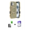 MARSİLYAN™- iPhone 16 Kılıf Eksen Çizgi - Siyah Bilvis 5in1 3D Magic Cam Ekran Koruyucu + Raze Metal Kamera Lens - SH
