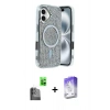 MARSİLYAN™- iPhone 16 Kılıf Eksen Çizgi - Siyah Bilvis 5in1 3D Magic Cam Ekran Koruyucu + Raze Metal Kamera Lens - SH