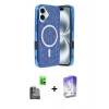 MARSİLYAN™- iPhone 16 Kılıf Eksen Çizgi - Siyah Bilvis 5in1 3D Magic Cam Ekran Koruyucu + Raze Metal Kamera Lens - SH