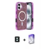 MARSİLYAN™- iPhone 16 Kılıf Eksen Çizgi - Siyah Bilvis 5in1 3D Magic Cam Ekran Koruyucu + PVD Metal Kamera Lens - YL