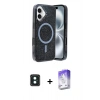 MARSİLYAN™- iPhone 16 Kılıf Eksen Çizgi - Siyah Bilvis 5in1 3D Magic Cam Ekran Koruyucu + PVD Metal Kamera Lens - YL
