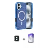 MARSİLYAN™- iPhone 16 Kılıf Eksen Çizgi - Siyah Bilvis 5in1 3D Magic Cam Ekran Koruyucu + PVD Metal Kamera Lens - YL