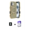MARSİLYAN™- iPhone 16 Kılıf Eksen Çizgi - Siyah Bilvis 5in1 3D Magic Cam Ekran Koruyucu + PVD Metal Kamera Lens - YL