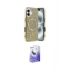 MARSİLYAN™- iPhone 16 Kılıf Eksen Çizgi - Siyah Bilvis 5in1 5D Magic Hayalet Cam Ekran Koruyucu