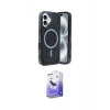 MARSİLYAN™- iPhone 16 Kılıf Eksen Çizgi - Siyah Bilvis 5in1 5D Magic Hayalet Cam Ekran Koruyucu