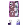 MARSİLYAN™- iPhone 16 Kılıf Eksen Çizgi - Siyah Bilvis 5in1 5D Magic Hayalet Cam Ekran Koruyucu + Bilvis Titan Kamera Lens - SH