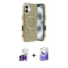 MARSİLYAN™- iPhone 16 Kılıf Eksen Çizgi - Siyah Bilvis 5in1 5D Magic Hayalet Cam Ekran Koruyucu + Bilvis Titan Kamera Lens - SH