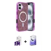 MARSİLYAN™- iPhone 16 Kılıf Eksen Çizgi - Siyah Bilvis 5in1 5D Magic Hayalet Cam Ekran Koruyucu + Bilvis Titan Kamera Lens - GS