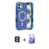 MARSİLYAN™- iPhone 16 Kılıf Eksen Çizgi - Siyah Bilvis 5in1 5D Magic Hayalet Cam Ekran Koruyucu + PVD Metal Kamera Lens - PE
