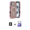 MARSİLYAN™- iPhone 16 Kılıf Eksen Çizgi - Siyah Bilvis 5in1 5D Magic Hayalet Cam Ekran Koruyucu + PVD Metal Kamera Lens - MI