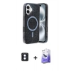 MARSİLYAN™- iPhone 16 Kılıf Eksen Çizgi - Siyah Bilvis 5in1 5D Magic Hayalet Cam Ekran Koruyucu + PVD Metal Kamera Lens - MI
