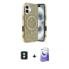MARSİLYAN™- iPhone 16 Kılıf Eksen Çizgi - Siyah Bilvis 5in1 5D Magic Hayalet Cam Ekran Koruyucu + PVD Metal Kamera Lens - YL