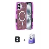 MARSİLYAN™- iPhone 16 Kılıf Eksen Çizgi - Siyah Bilvis 5in1 5D Magic Hayalet Cam Ekran Koruyucu + PVD Metal Kamera Lens - MI