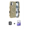 MARSİLYAN™- iPhone 16 Kılıf Eksen Çizgi - Siyah Bilvis 5in1 5D Magic Hayalet Cam Ekran Koruyucu + PVD Metal Kamera Lens - MI