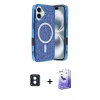 MARSİLYAN™- iPhone 16 Kılıf Eksen Çizgi - Siyah Bilvis 5in1 5D Magic Hayalet Cam Ekran Koruyucu + PVD Metal Kamera Lens - MI
