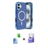MARSİLYAN™- iPhone 16 Kılıf Eksen Çizgi - Siyah Bilvis 5in1 5D Magic Hayalet Cam Ekran Koruyucu + Raze Metal Kamera Lens - LT