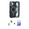 MARSİLYAN™- iPhone 16 Kılıf Eksen Çizgi - Siyah Bilvis 5in1 5D Magic Hayalet Cam Ekran Koruyucu + Raze Metal Kamera Lens - BZ