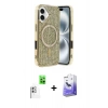 MARSİLYAN™- iPhone 16 Kılıf Eksen Çizgi - Siyah Bilvis 5in1 5D Magic Hayalet Cam Ekran Koruyucu + Raze Metal Kamera Lens - BZ