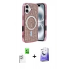 MARSİLYAN™- iPhone 16 Kılıf Eksen Çizgi - Siyah Bilvis 5in1 5D Magic Hayalet Cam Ekran Koruyucu + Raze Metal Kamera Lens - BZ
