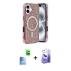MARSİLYAN™- iPhone 16 Kılıf Eksen Çizgi - Siyah Bilvis 5in1 5D Magic Hayalet Cam Ekran Koruyucu + Raze Metal Kamera Lens - LT