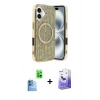 MARSİLYAN™- iPhone 16 Kılıf Eksen Çizgi - Siyah Bilvis 5in1 5D Magic Hayalet Cam Ekran Koruyucu + Raze Metal Kamera Lens - LT