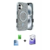 MARSİLYAN™- iPhone 16 Kılıf Eksen Çizgi - Siyah Bilvis 5in1 5D Magic Hayalet Cam Ekran Koruyucu + Raze Metal Kamera Lens - LT