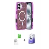 MARSİLYAN™- iPhone 16 Kılıf Eksen Çizgi - Siyah Bilvis 5in1 5D Magic Hayalet Cam Ekran Koruyucu + Raze Metal Kamera Lens - BZ