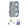 MARSİLYAN™- iPhone 16 Kılıf Eksen Çizgi - Siyah Bilvis 5in1 5D Magic Hayalet Cam Ekran Koruyucu + Raze Metal Kamera Lens - BZ