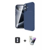 MARSİLYAN™- iPhone 16 Kılıf Eksen Form Prime - Şeffaf Pasifik Cam Ekran Koruyucu + Mavi PVD Metal Kamera Lens