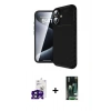 MARSİLYAN™- iPhone 16 Kılıf Eksen Form Prime - Siyah 360 Mat Full Body Arka Koruyucu + Bilvis Titan Kamera Lens - SH