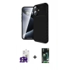 MARSİLYAN™- iPhone 16 Kılıf Eksen Form Prime - Siyah 360 Mat Full Body Arka Koruyucu + Bilvis Titan Kamera Lens - PE