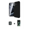 MARSİLYAN™- iPhone 16 Kılıf Eksen Form Prime - Siyah 360 Mat Full Body Arka Koruyucu + PVD Metal Kamera Lens - YL