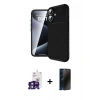 MARSİLYAN™- iPhone 16 Kılıf Eksen Form Prime - Siyah 3D Antistatik Hayalet Cam Ekran Koruyucu + Bilvis Titan Kamera Lens - YL